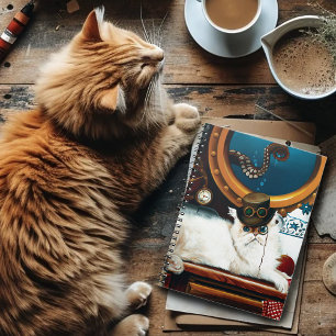 Steampunk Submarine Cat Tea Spiral Notebook