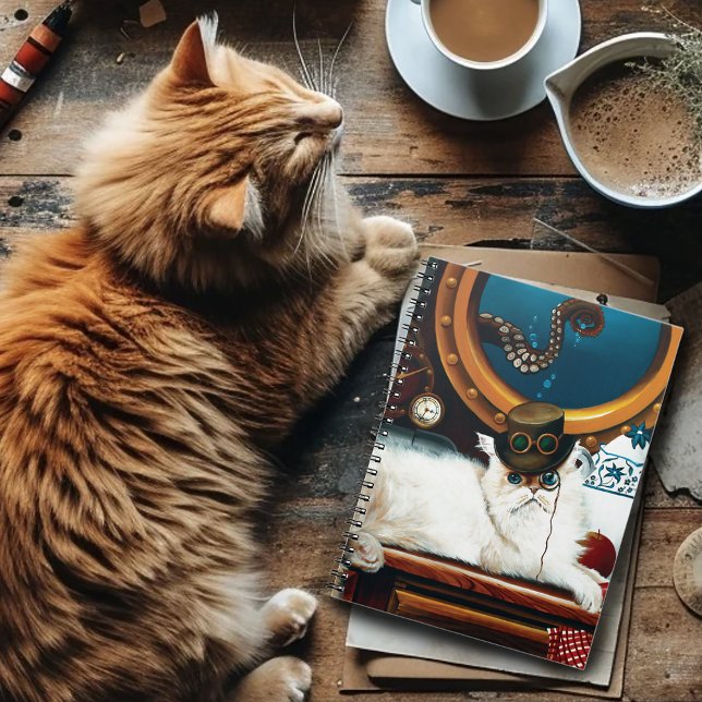 Steampunk Submarine Cat Tea Spiral Notebook (Creator Uploaded)