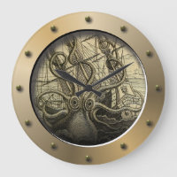 Steampunk Submarine Porthole Giant Octopus