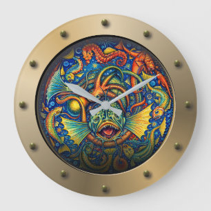 Steampunk Submarine Porthole Undersea Creatures Large Clock
