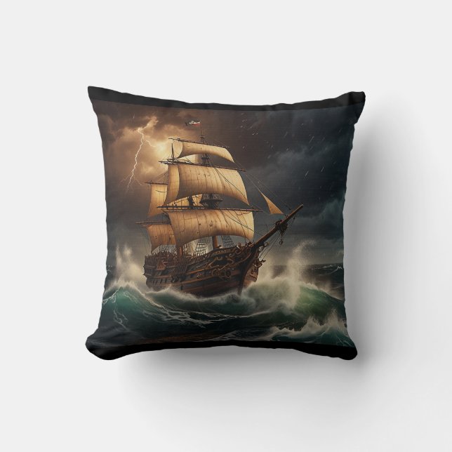 Steampunk Submersible Ocean-liner Cushion (Front)