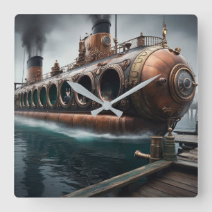 Steampunk Submersible Ocean-liner Square Wall Clock