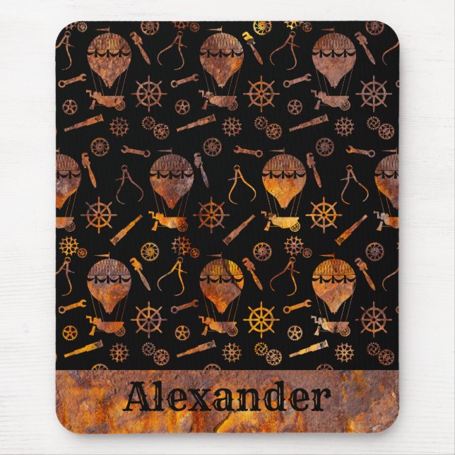 Steampunk Super Colorful Rusty Balloon Custom Name Mouse Pad (Front)