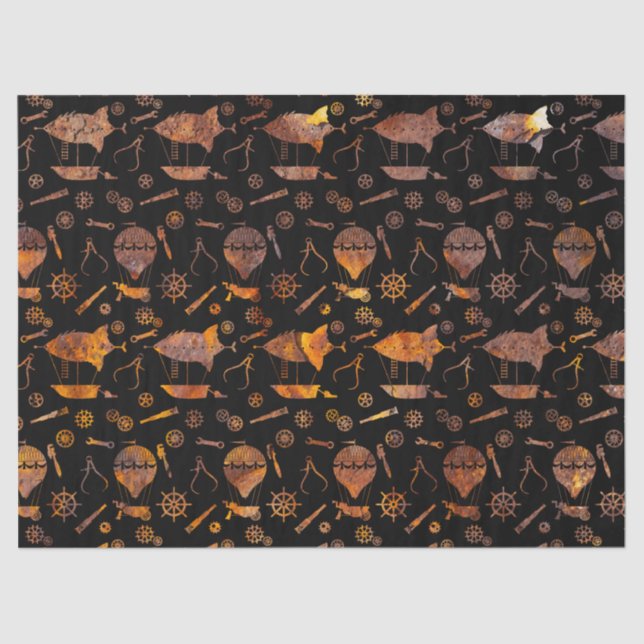 Steampunk Super Colourful Rusty Airships Tissue Paper (Front)