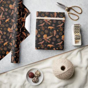 Steampunk Super Colourful Rusty Gears and Crows Wrapping Paper