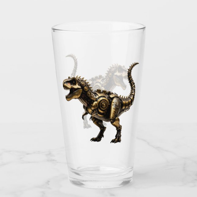 Steampunk T-Rex Mech – Brass Dino Beast Glass (Front)