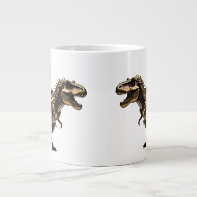 Steampunk T-Rex Mech – Brass Dino Beast Large Coffee Mug (Front)
