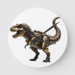 Steampunk T-Rex Mech – Brass Dino Beast Round Clock