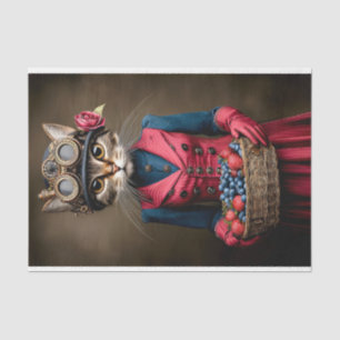 Steampunk Tabby Cat & Berry Baske DY6R Decoupage Tissue Paper