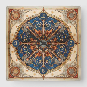 Steampunk Tarot Star Pattern#2 ID1081 Square Wall Clock