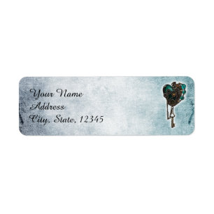 Steampunk Teal Heart Wedding Label