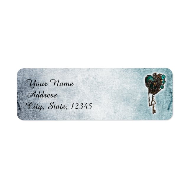 Steampunk Teal Heart Wedding Label (Front)