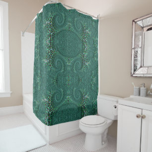 Steampunk Teal Spotted Octopus Fine Fractal Art Shower Curtain