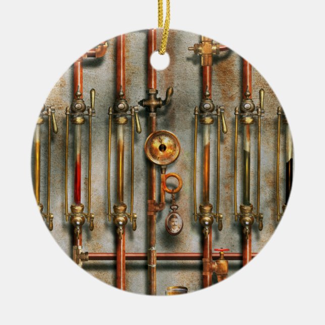 Steampunk - The lubrication manifold Ceramic Tree Decoration (Front)