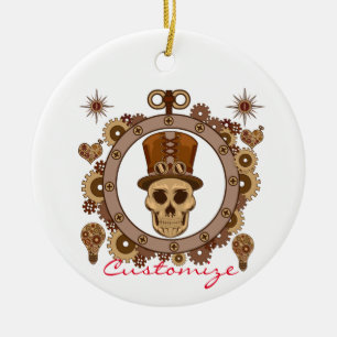 Steampunk Theme Top Hat Skull Thunder_Cove Ceramic Tree Decoration