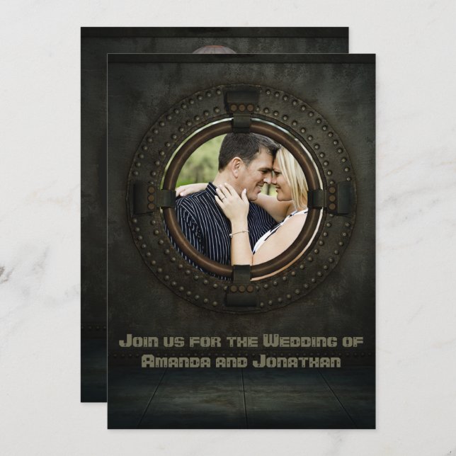 Steampunk themed Wedding add photo Invitation (Front/Back)