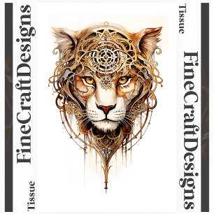 Steampunk Tiger Metallic Wheels Decoupage R 136 Tissue Paper