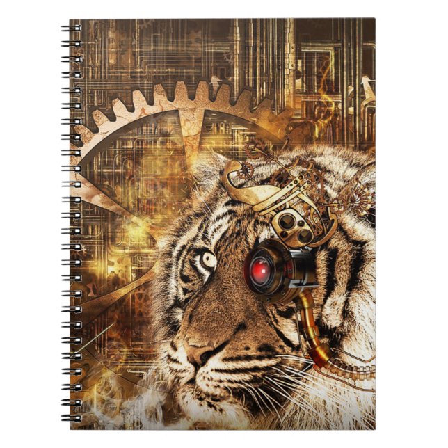 Steampunk Tiger Spiral Notebook (Front)