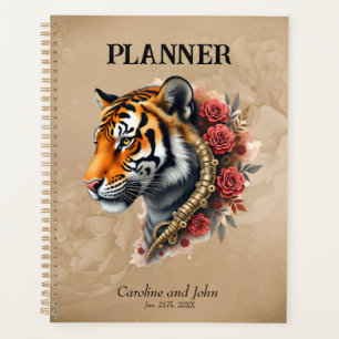 Steampunk Tiger with Roses Illustration. Planner