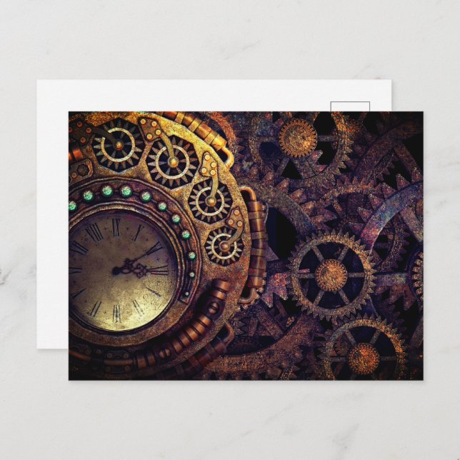 Steampunk Time Clock Gears Postcard (Front/Back)
