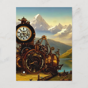Steampunk Time Machine in Swiss Alps Fantasy Art  Postcard