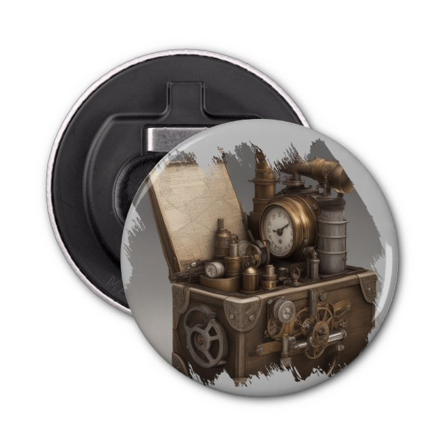 Steampunk Time Machine - Vintage Treasure Chest  Bottle Opener (Front)