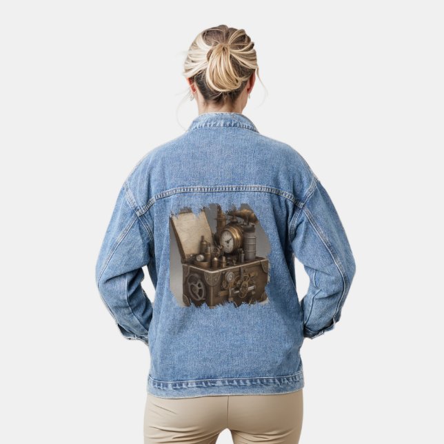 Steampunk Time Machine - Vintage Treasure Chest  Denim Jacket (Model)