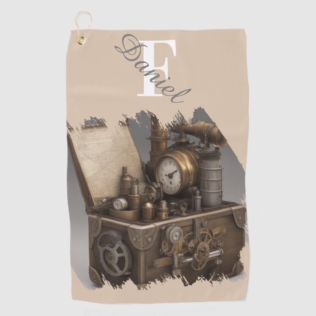 Steampunk Time Machine - Vintage Treasure Chest  Golf Towel (Front)