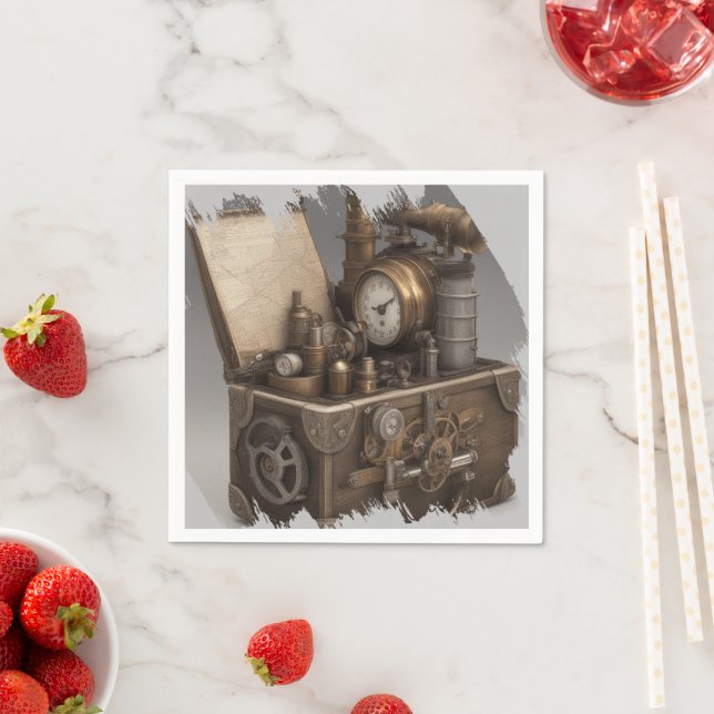 Steampunk Time Machine - Vintage Treasure Chest  Napkin (Insitu)