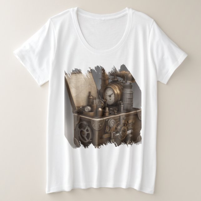 Steampunk Time Machine - Vintage Treasure Chest  Plus Size T-Shirt (Design Front)