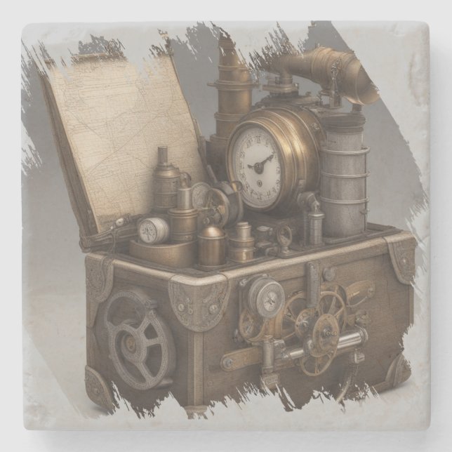 Steampunk Time Machine - Vintage Treasure Chest  Stone Coaster (Front)