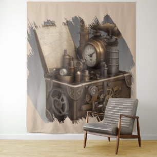 Steampunk Time Machine - Vintage Treasure Chest Tapestry