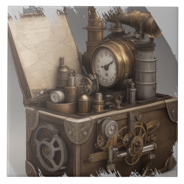 Steampunk Time Machine - Vintage Treasure Chest  Tile (Front)