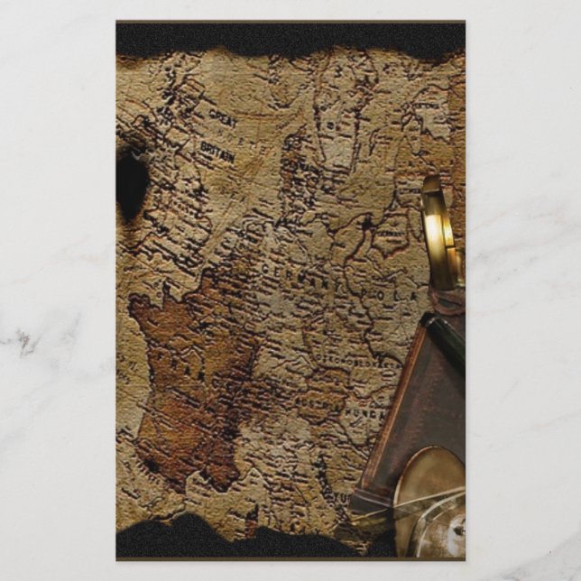 Steampunk time travel accessories, map,compass stationery (Front)