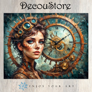 Steampunk Timekeeper Portrait Decoupage Tissue Paper