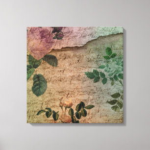 Steampunk Torn Rose   Vintage Distressed Ephemera Canvas Print