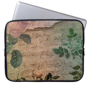 Steampunk Torn Rose   Vintage Distressed Ephemera Laptop Sleeve