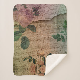 Steampunk Torn Rose   Vintage Distressed Ephemera Sherpa Blanket