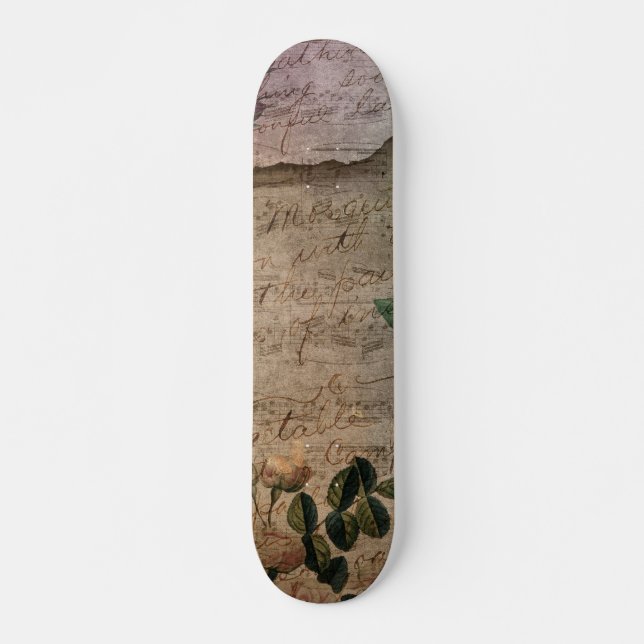 Steampunk Torn Rose | Vintage Distressed Ephemera Skateboard (Front)