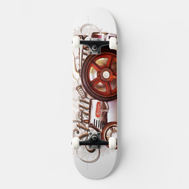Steampunk Tractor Gears Clock Gold Grunge Rust Skateboard (Front)