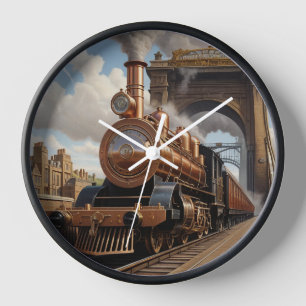 Steampunk Train and Victorian Bridge Clock
