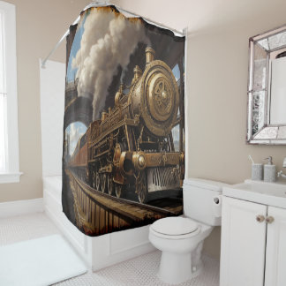 Steampunk Train and Victorian Bridge Shower Curtain