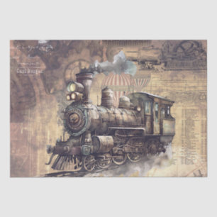 Steampunk Train Watercolor Tissue Paper