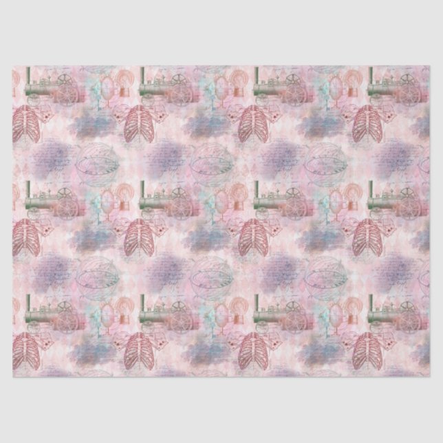 Steampunk Trains and Ribs Decoupage Tissue Paper (Front)