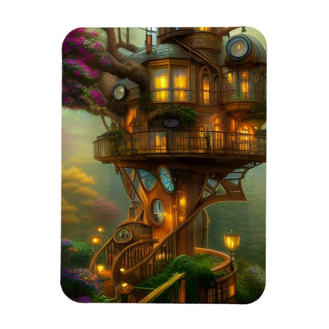 Steampunk Treehouse Observatory  Magnet (Vertical)