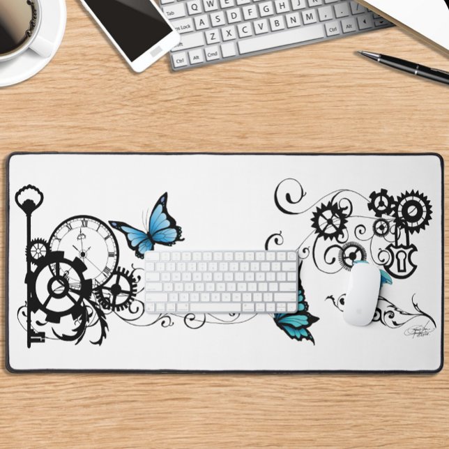 Steampunk Tribal Blue Butterflies  Desk Mat (Creator Uploaded)