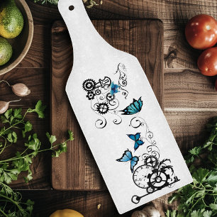 Steampunk Tribal Blue Butterflies Gear Swirl Cutting Board