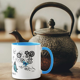 steampunk Tribal Blue Butterflies Gear Swirl Mug
