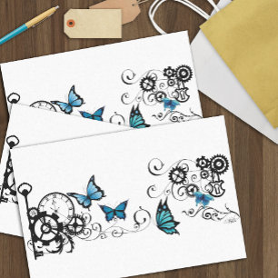 Steampunk Tribal Blue Butterflies Gear Swirl Tissue Paper