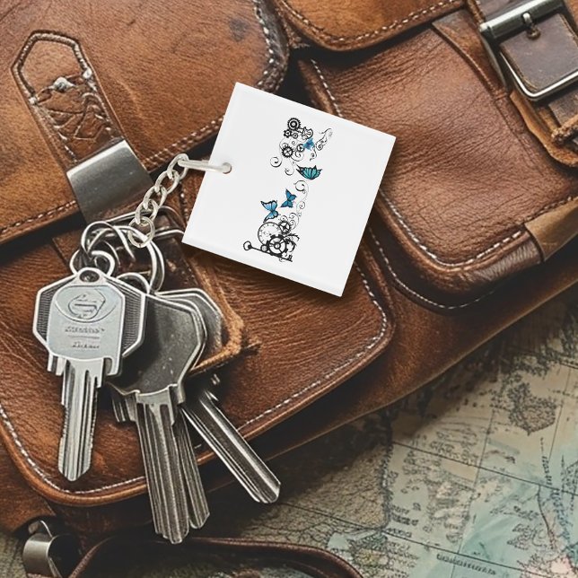 Steampunk Tribal Blue Butterflies  Key Ring (Creator Uploaded)